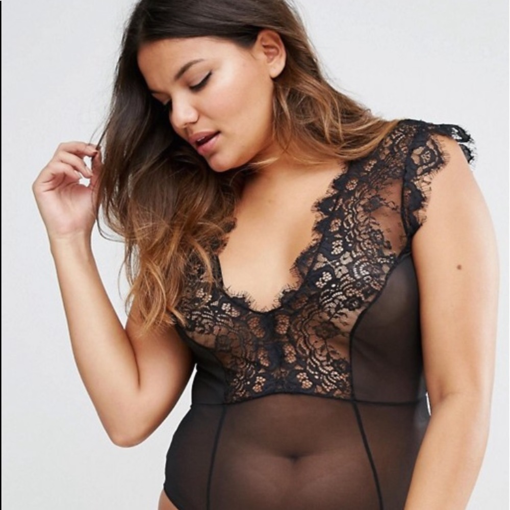 ASOS Eyelash Lace Plunge Bodysuit